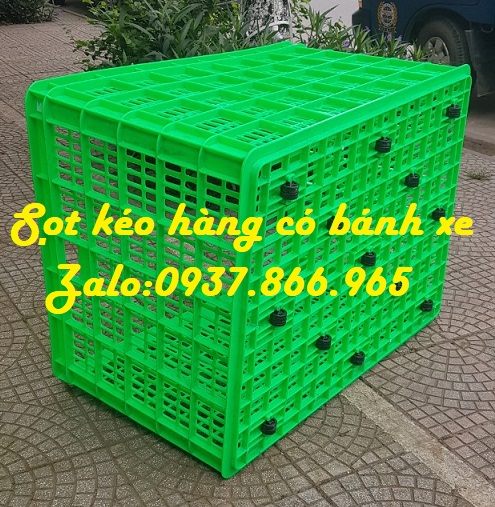 Sóng nhựa hở có 26 bánh xe, sọt dùng trong các nhà xưởng, sọt nhựa