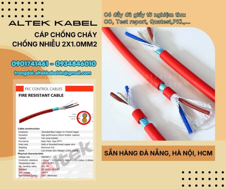 Cáp báo cháy 2×1.0mm2 chống cháy Altek Kabel – Đà Nẵng, Huế, Quảng Nam