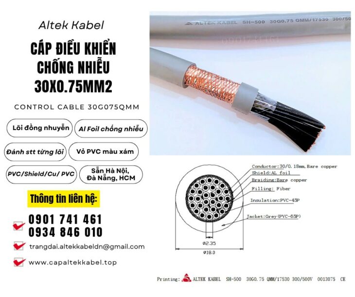 Cáp điều khiển, cáp tín hiệu Altek Kabel 30×0.75 chống nhiễu sẵn Đà Nẵng, Hà Nội, Sài Gòn