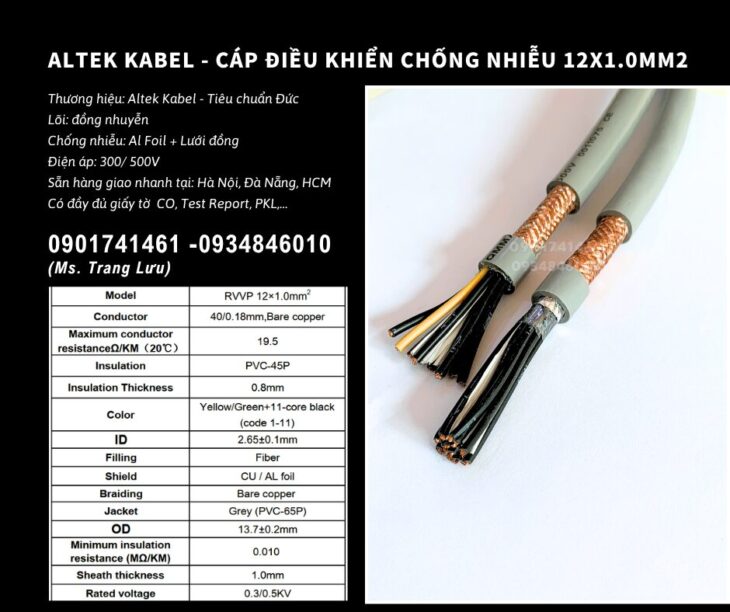 Altek Kabel – Cáp điều khiển chống nhiễu 12×0.5 Bình Định, Phú Yên, Khánh Hòa, Ninh Thuận