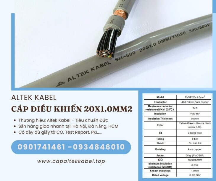 Cáp điều khiển chống nhiễu 20×1.0 Hà Nội, Đà Nẵng, Sài Gòn Altek Kabel chính hãng