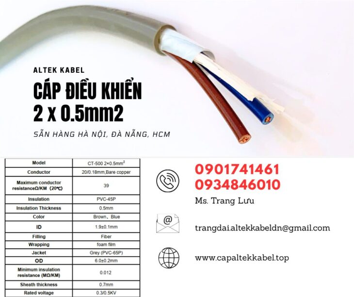 Cáp điều khiển, cáp tín hiệu 2×0.5 sẵn Đà Nẵng, Quảng Nam, Huế, Quảng Trị