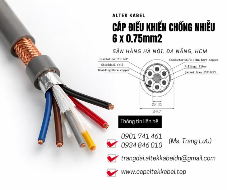 Cáp điều khiển Altek Kabel 6×0.75 chống nhiễu sẵn Hà Nội, Hưng Yên, Bắc Ninh