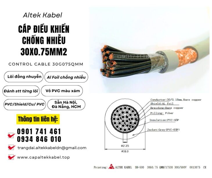 Cáp điều khiển, cáp tín hiệu Altek Kabel 30×0.75 chống nhiễu sẵn Đà Nẵng, Hà Nội, Sài Gòn