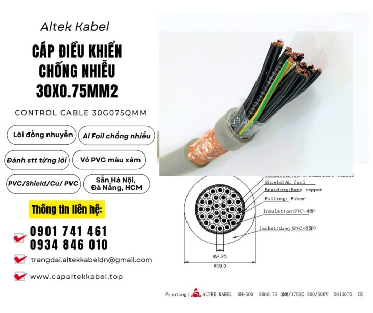 Cáp điều khiển, cáp tín hiệu Altek Kabel 30×0.75 chống nhiễu sẵn Đà Nẵng, Hà Nội, Sài Gòn