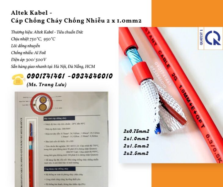 Cáp chống cháy chống nhiễu 2×1.0mm2 – Altek Kabel giao nhanh Đà Nẵng, Hà Nội, Sài Gòn