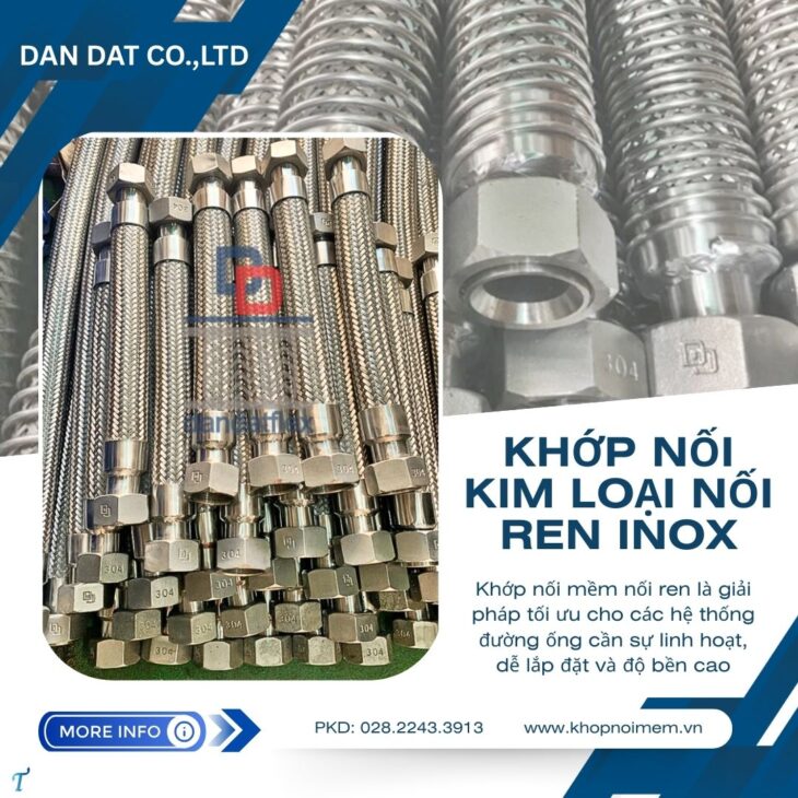 Khớp nối mềm nối ren, khớp nối mềm inox chịu nhiệt, ống mềm inox rắc co ren, khớp nối mềm inox nối r