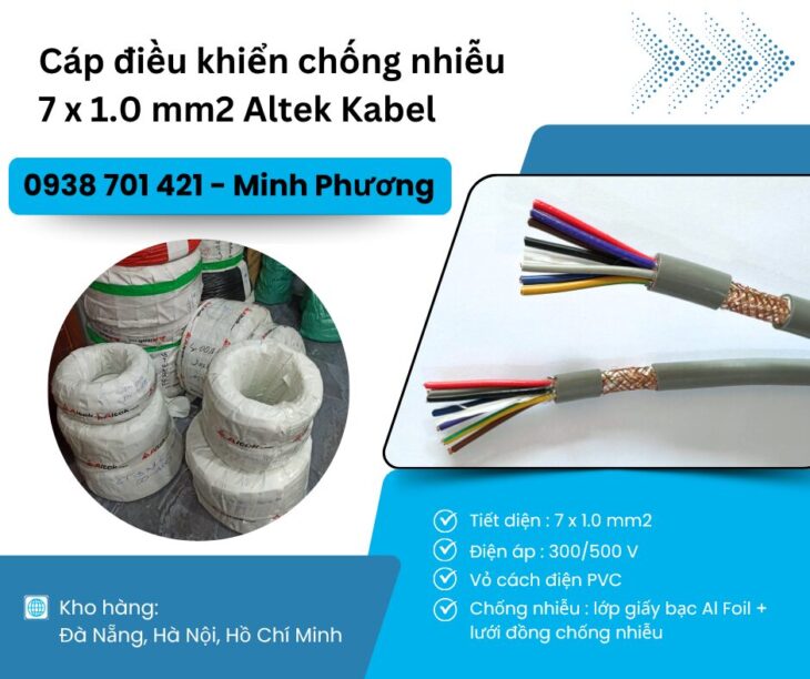 Cáp điều khiển có lưới chống nhiễu 7×1.0mm2 giao ngay Hồ Chí Minh, Bình Dương