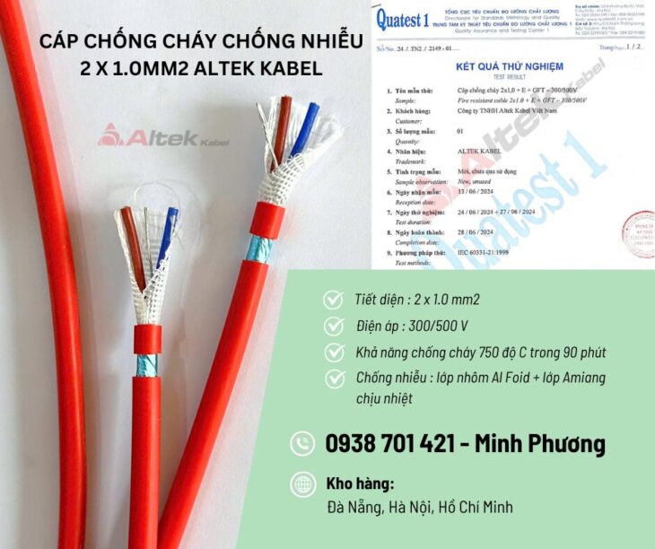 Cáp chống cháy chống nhiễu Altek Kabel 2×1.0mm2 phân phối Đà Nẵng, Khánh Hòa
