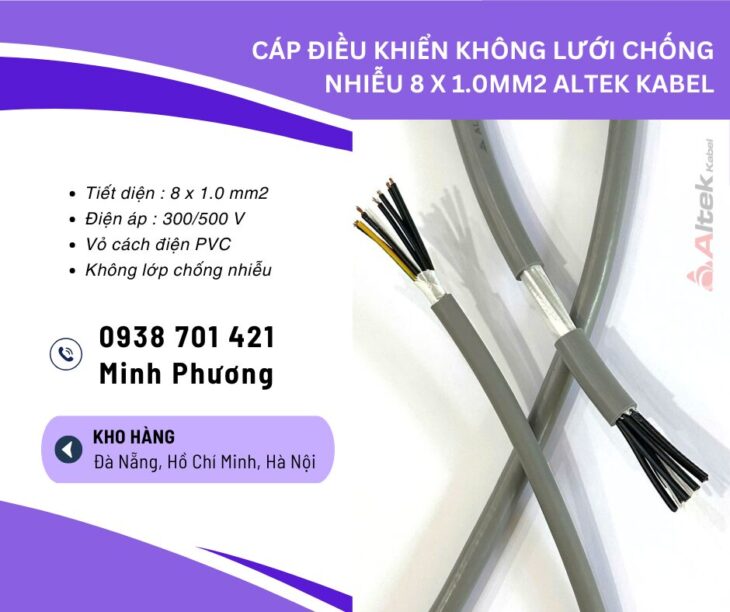 Cáp điều khiển không lưới chống nhiễu 8×1.0mm² – Dây điều khiển 8 lõi 1.0 chất lượng