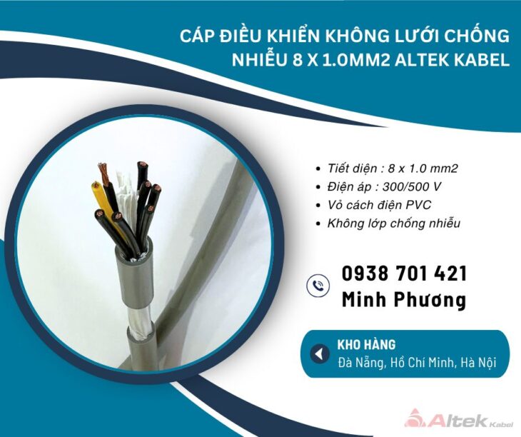Cáp điều khiển không lưới chống nhiễu 8×1.0mm² – Dây điều khiển 8 lõi 1.0 chất lượng