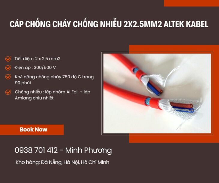 Cáp chống cháy chống nhiễu 2 lõi 2.5mm2 có sẵn Đà Nẵng, Bình Định, Quảng Trị