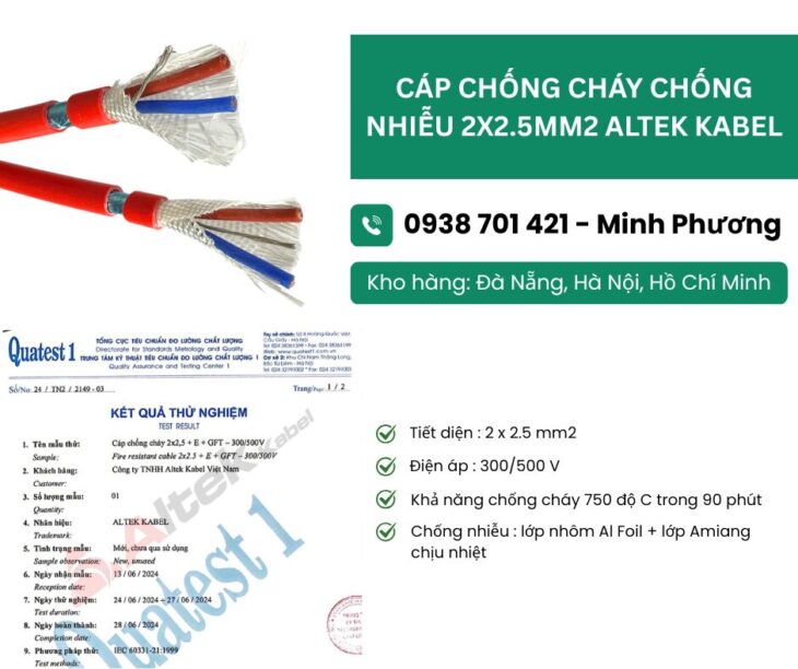 Cáp chống cháy chống nhiễu 2 lõi 2.5mm2 có sẵn Đà Nẵng, Bình Định, Quảng Trị