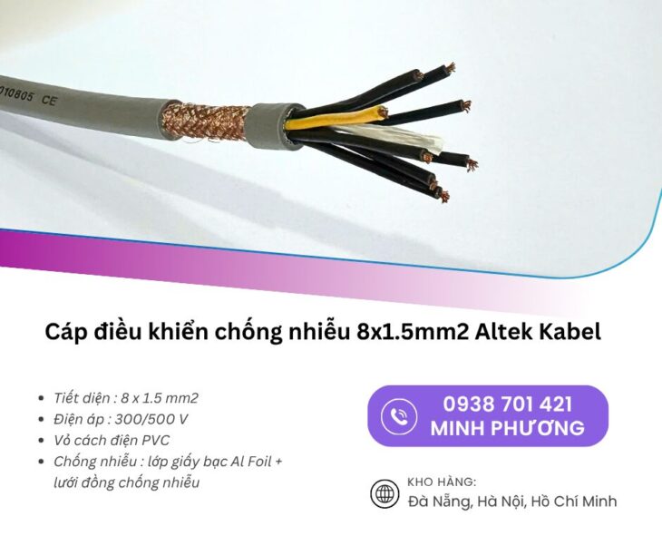 Cáp điều khiển chống nhiễu 8×1.5mm² Altek Kabel – Giải pháp truyền tín hiệu ổn định
