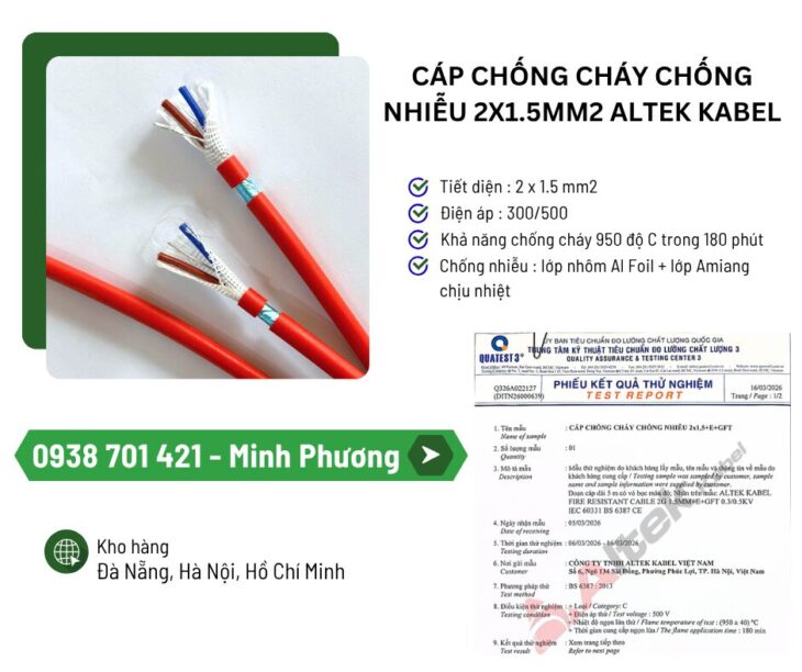 Cáp chống cháy chống nhiễu 2×1.5mm2: Báo giá & ứng dụng mới nhất 2026