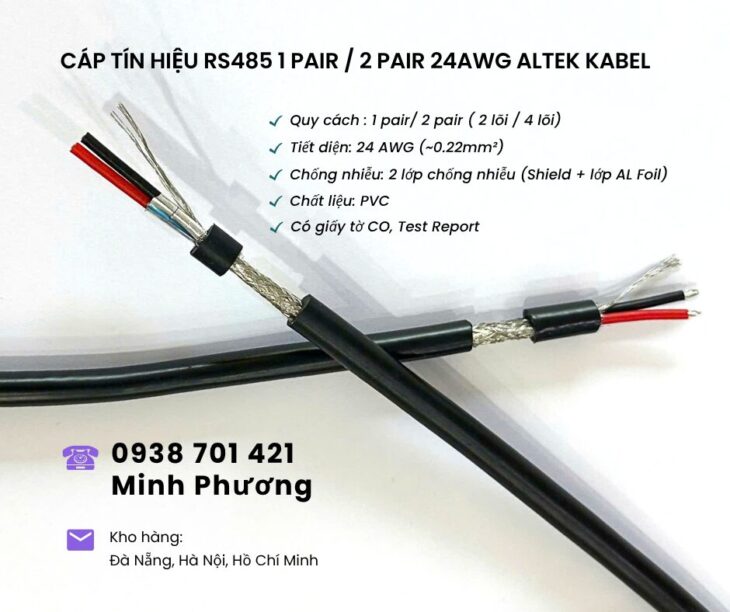 Cáp RS485 chống nhiễu 1pair/2pair 24AWG – Có sẵn kho Đà Nẵng, Hà Nội, Hồ Chí Minh