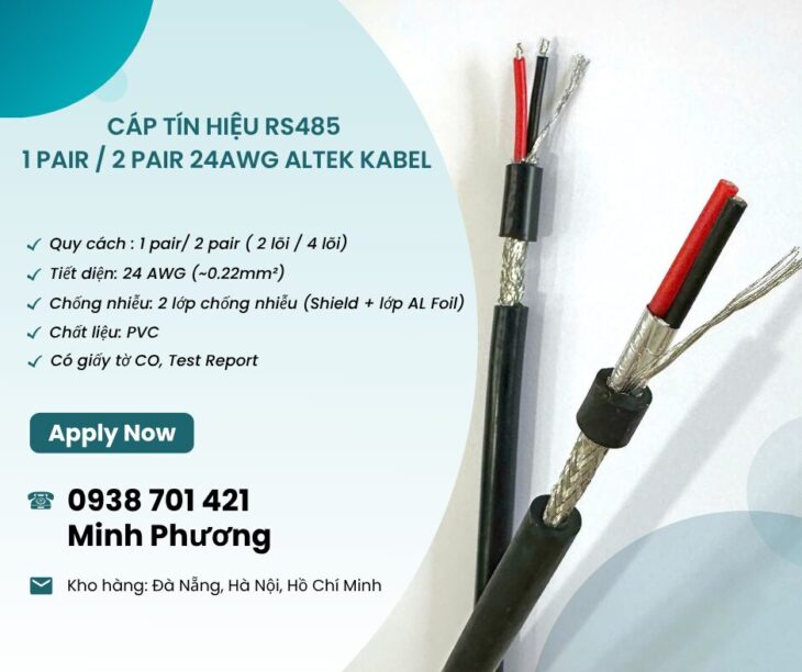 Cáp RS485 chống nhiễu 1pair/2pair 24AWG – Có sẵn kho Đà Nẵng, Hà Nội, Hồ Chí Minh