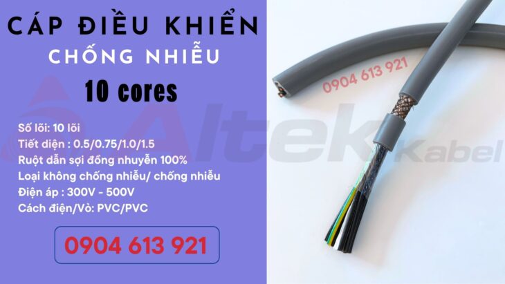 Cáp điều khiển 10 lõi chống nhiễu 10×0.5/10×0.75/10×1.0/10×1.5 Altek Kabel