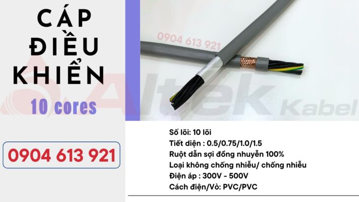Cáp điều khiển 10 lõi chống nhiễu 10×0.5/10×0.75/10×1.0/10×1.5 Altek Kabel