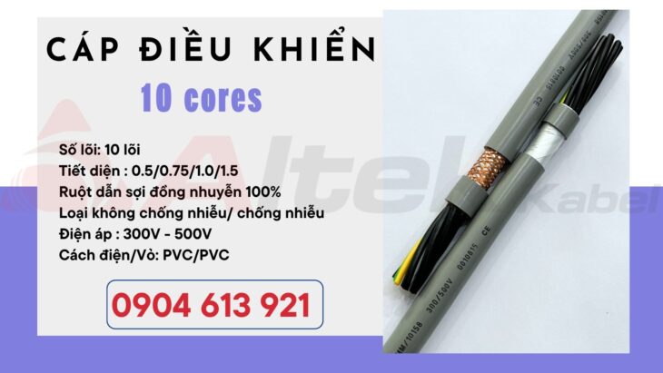 Cáp điều khiển 10 lõi chống nhiễu 10×0.5/10×0.75/10×1.0/10×1.5 Altek Kabel