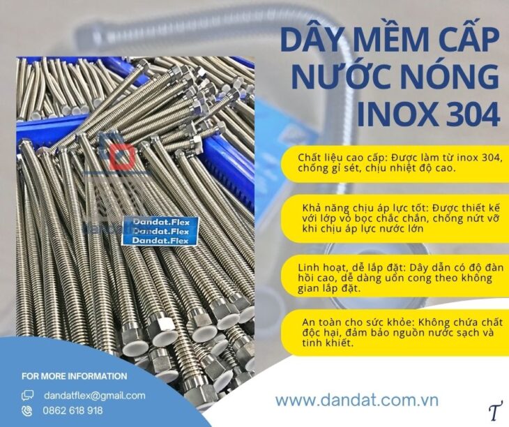 Ống mềm dẫn nước inox, dây nối mềm cho bình nước nóng, dây cấp nước vòi sen và bình nóng lạnh