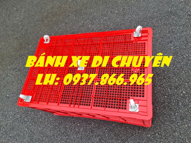 Sọt dùng trong phân xưởng, sọt nhựa có 5 bánh xe dưới đáy, sóng nhựa hở