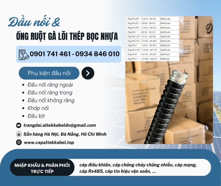 Ống ruột gà lõi thép bọc nhựa kèm PG tại Hà Nội, Đà Nẵng, HCM