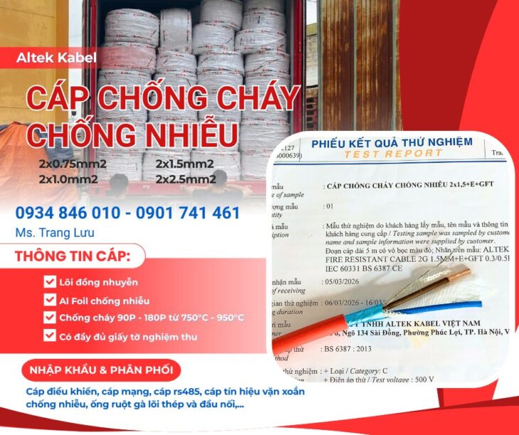 Cáp chống cháy chống nhiễu Altek kabel 2×0.75/ 2×1.0/ 2×1.5/2×2.5