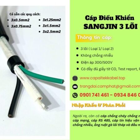 Cáp điều khiển Sangjin 3×0.5/ 3×0.75/ 3×1.25/ 3×1.5/ 3×2.5