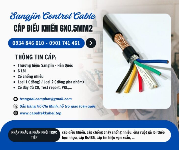 Cáp điều khiển Sangjin 6×0.5/6×0.75/6×1.25/6×1.5/6×2.5 tại Sài Gòn