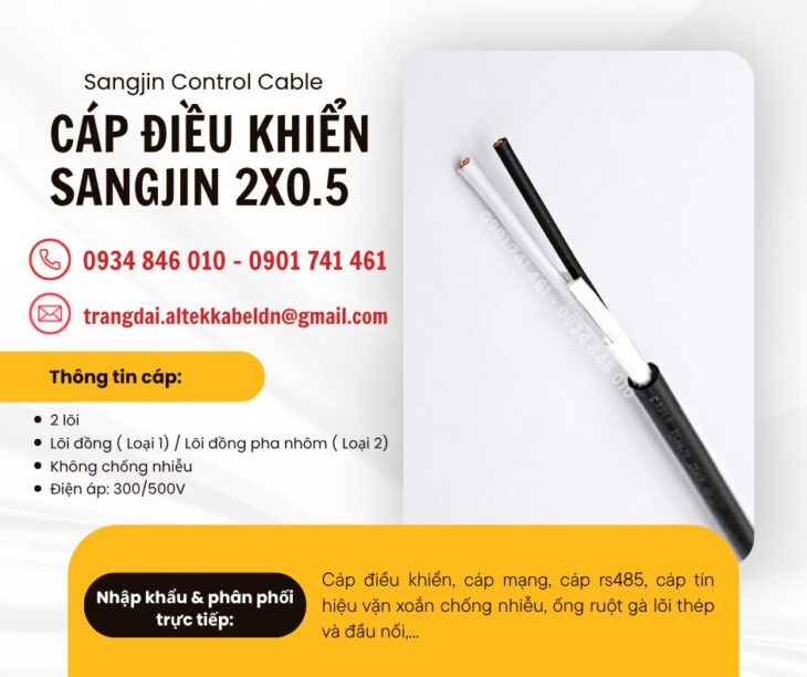 Cáp điện Sangjin, cáp điều khiển 2×0.5 không lưới chống nhiễu tại Hồ Chí Minh
