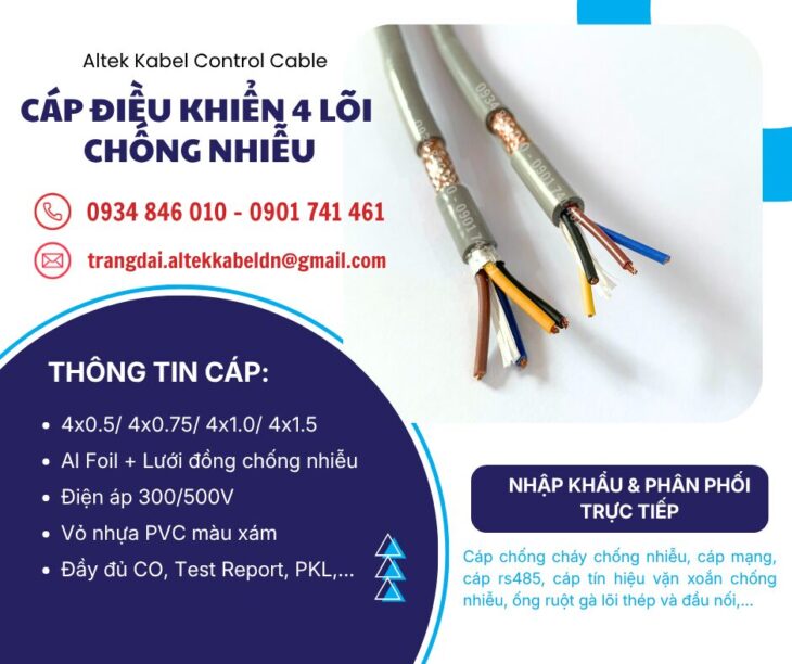 Cáp điều khiển Altek Kabel 4×0.5/4×0.75/4×1.0/4×1.5 chống nhiễu