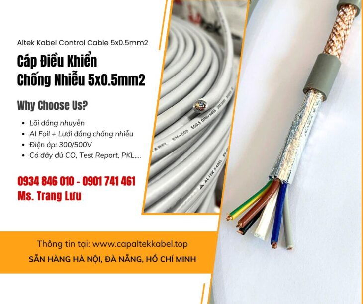 Cáp điều khiển, cáp chỗng nhiễu Altek Kabel 5×0.5 Sài Gòn, Đồng Nai, Khánh Hòa, Bình Dương