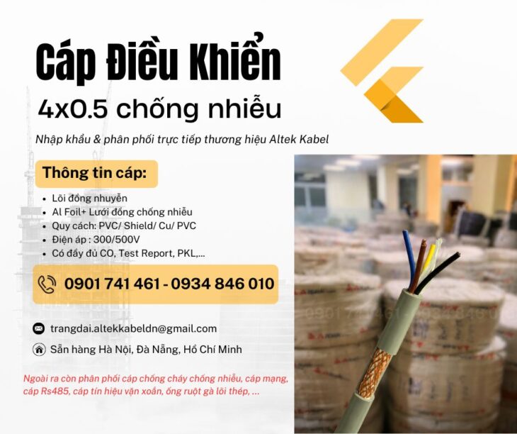 Cáp điều khiển 4×0.5 có lưới chống nhiễu Altek Kabel tại Hà Nội, Sơn La, Hưng Yên