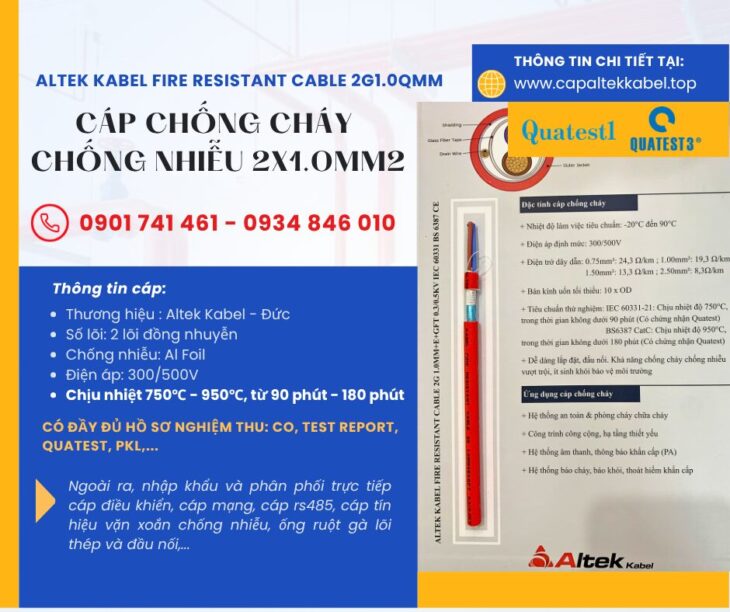 Cáp tín hiệu báo cháy chống cháy chống nhiễu 2×1.0 Altek Kabel tại Đà Nẵng, Hà Nội, HCM