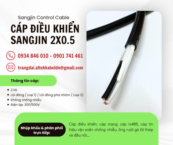 Cáp điện Sangjin, cáp điều khiển 2×0.5 không lưới chống nhiễu tại Hồ Chí Minh