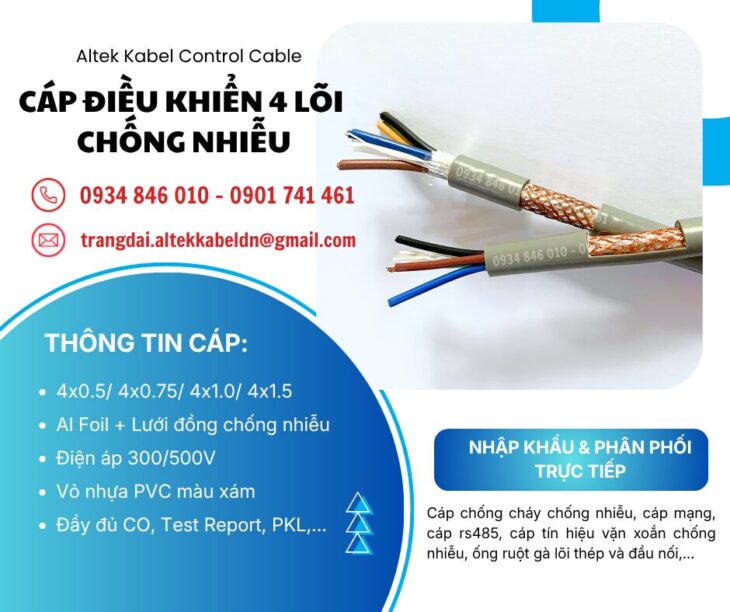 Cáp điều khiển Altek Kabel 4×0.5/4×0.75/4×1.0/4×1.5 chống nhiễu