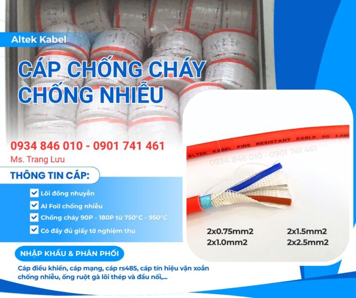 Cáp chống cháy chống nhiễu Altek kabel 2×0.75/ 2×1.0/ 2×1.5/2×2.5