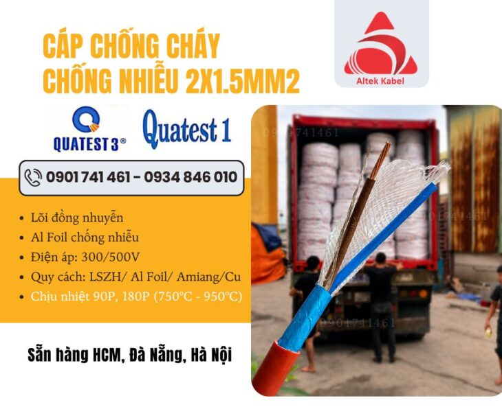 Cáp chống cháy chống nhiễu 2×1.5 Altek kabel tại Đà Nẵng, Hà Nội, HCM