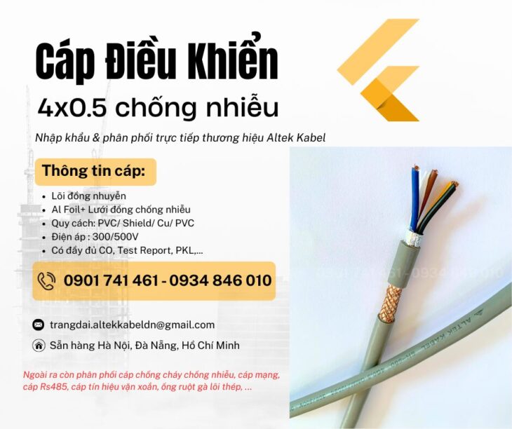Cáp điều khiển 4×0.5 có lưới chống nhiễu Altek Kabel tại Hà Nội, Sơn La, Hưng Yên