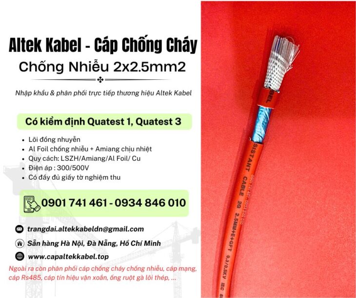 Cáp chống cháy chống nhiễu 2×2.5 Altek Kabel có kiểm định chuẩn IEC 60331, BS6387