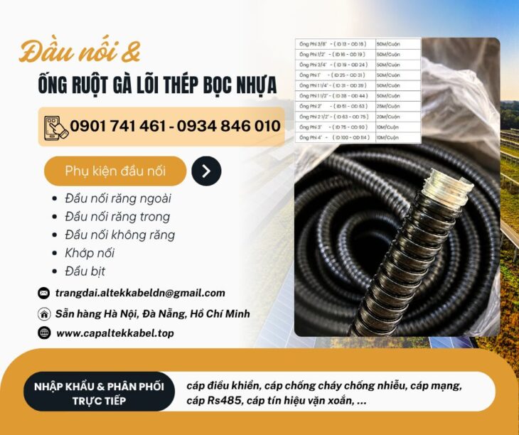 Ống ruột gà lõi thép bọc nhựa kèm PG tại Hà Nội, Đà Nẵng, HCM