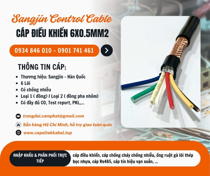 Cáp điều khiển Sangjin 6×0.5/6×0.75/6×1.25/6×1.5/6×2.5 tại Sài Gòn