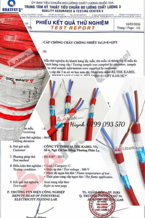 bảng giá cáp chống cháy 2 x 1.5 – tiêu chuẩn IEC 60331 & BS6387