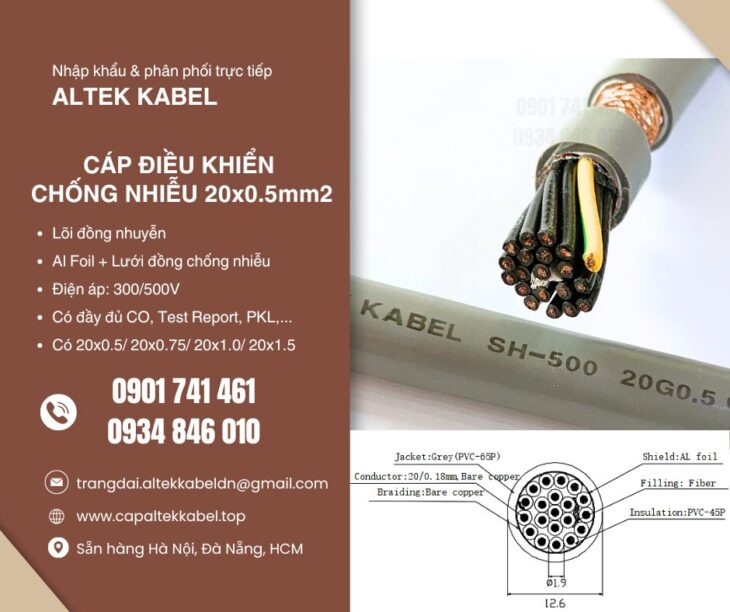 Cáp điều khiển chống nhiễu 20×0.5 Altek Kabel sẵn Hà Nội, Hưng Yên, Bắc Giang