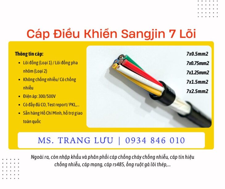 Cáp điều khiển Sangjin 7×0.5/7×0.75/7×1.25/7×1.5/7×2.5 sẵn Sài Gòn, Bình Dương