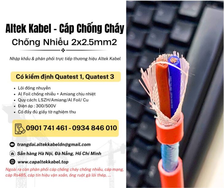 Cáp chống cháy chống nhiễu 2×2.5 Altek Kabel có kiểm định chuẩn IEC 60331, BS6387