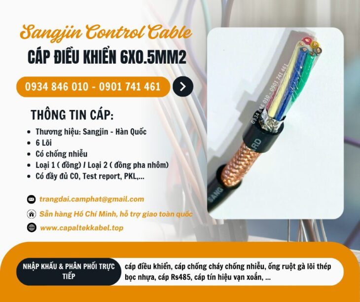 Cáp điều khiển Sangjin 6×0.5/6×0.75/6×1.25/6×1.5/6×2.5 tại Sài Gòn