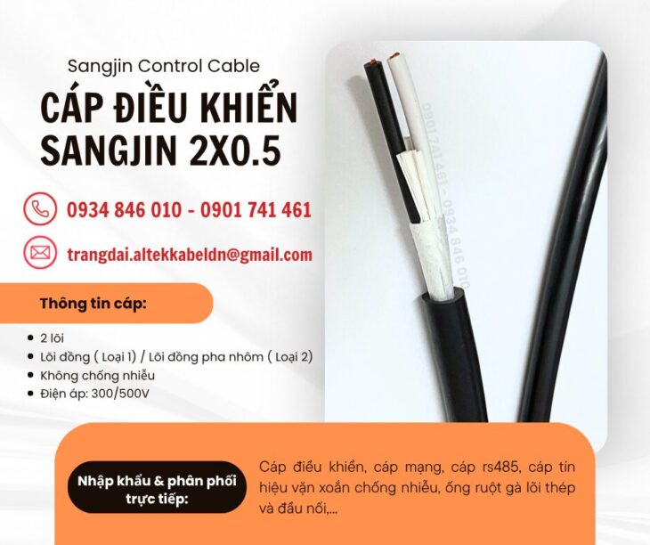 Cáp điện Sangjin, cáp điều khiển 2×0.5 không lưới chống nhiễu tại Hồ Chí Minh
