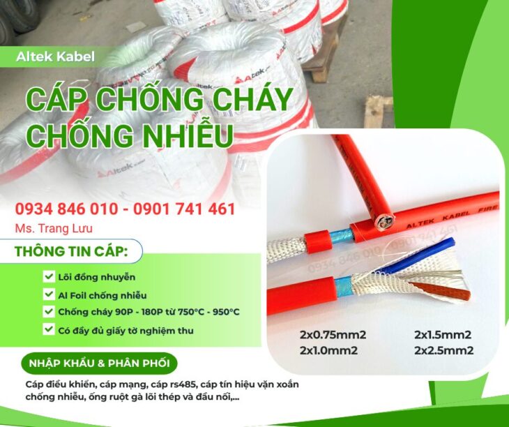 Cáp chống cháy chống nhiễu Altek kabel 2×0.75/ 2×1.0/ 2×1.5/2×2.5